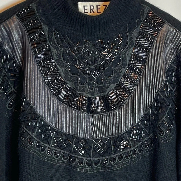 EREZ | Embellished Sweater Leather Lambswool Angora Rabbit Hair Blend Vintage - Picture 6 of 8